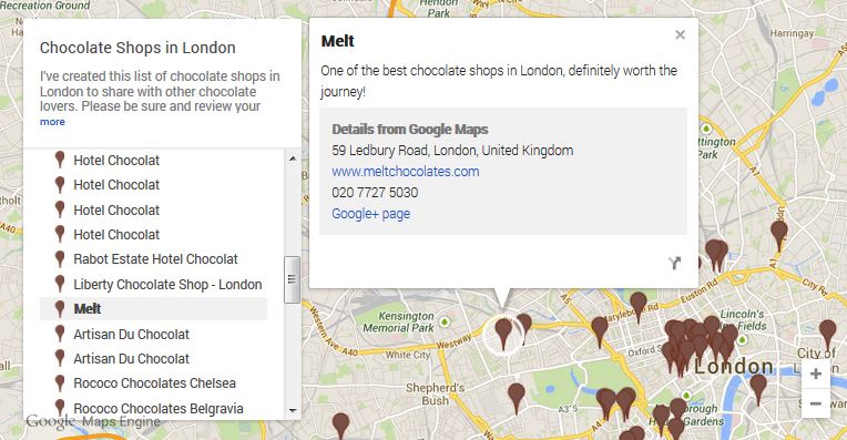 Map of London chocolate shops