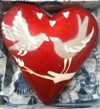 Rococo Love You Hand-Painted Heart with 3 ganaches Lovebirds