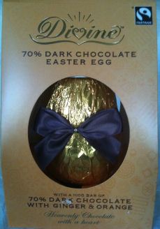 Divine Chocolate 70% Dark Chocolate Easter Egg with Ginger & Orange Bar