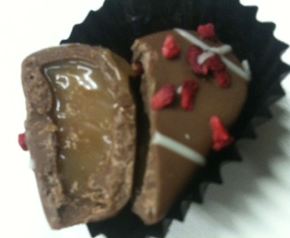 raspberry caramel hearts chocs