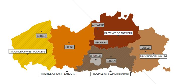 flanders map of beer producing regions in the region