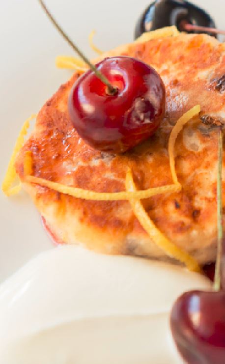 Cream cheese fritters and English summer maple cherries