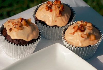 Olive Oil Mocca Chocolate Cupcakes Topped with a Goats Cheese Frosting