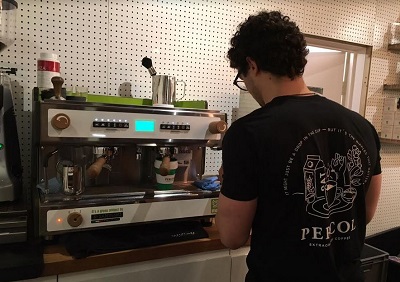 percol barrista making my FREE latte